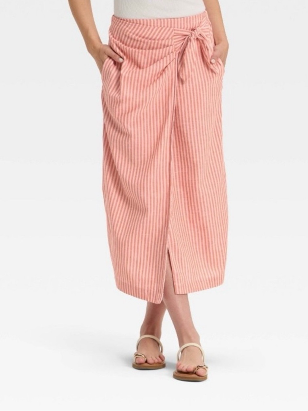 Universal Tread Midi Skirt with Bow Pink and Orange Striped, Size XXL